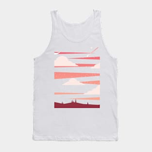 Pink sunset landscape moon clouds Tank Top